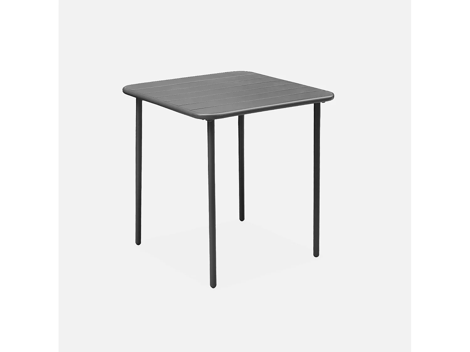 Table de jardin métal 2 places. anthracite. Amelia. 70x70cm. traitement antirouille. lattes et bords arrondis