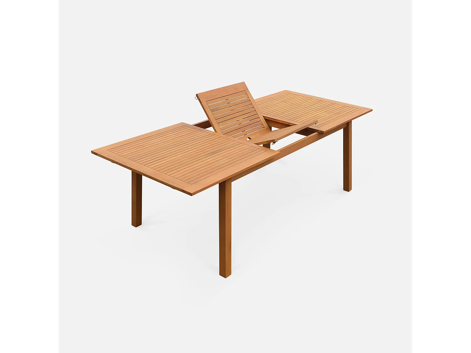 Table de jardin en bois 180-240cm - Almeria - Grande table rectangulaire avec rallonge eucalyptus. Intérieur / Extérieur