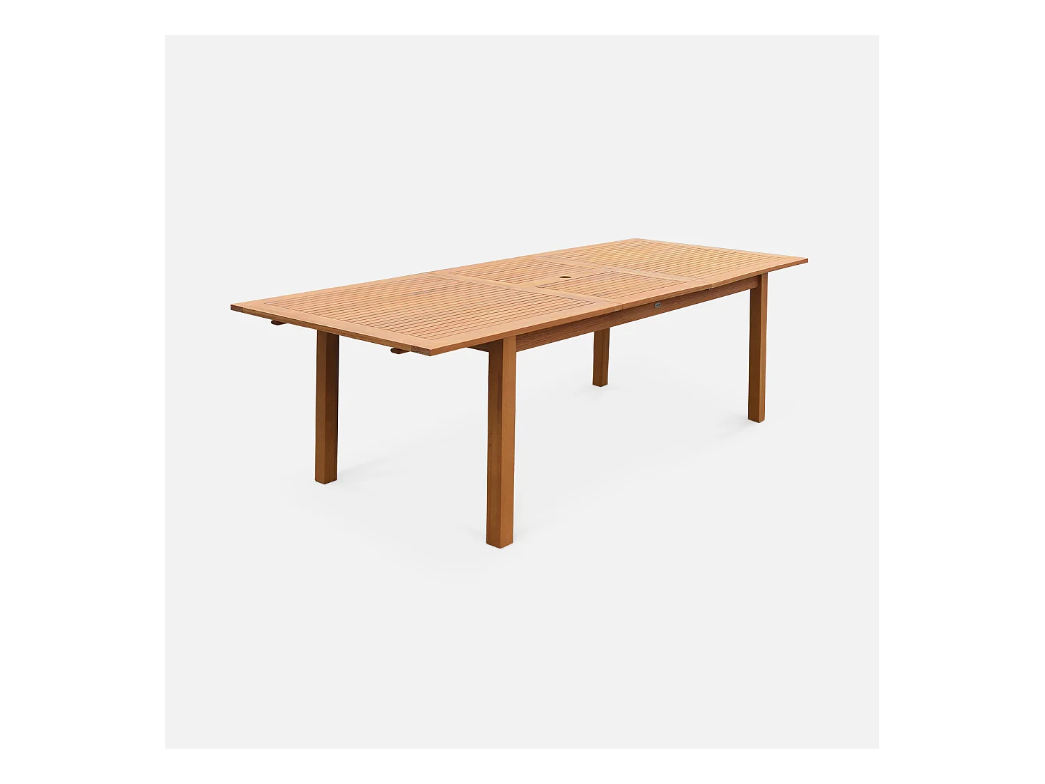 Table de jardin en bois 180-240cm - Almeria - Grande table rectangulaire avec rallonge eucalyptus. Intérieur / Extérieur