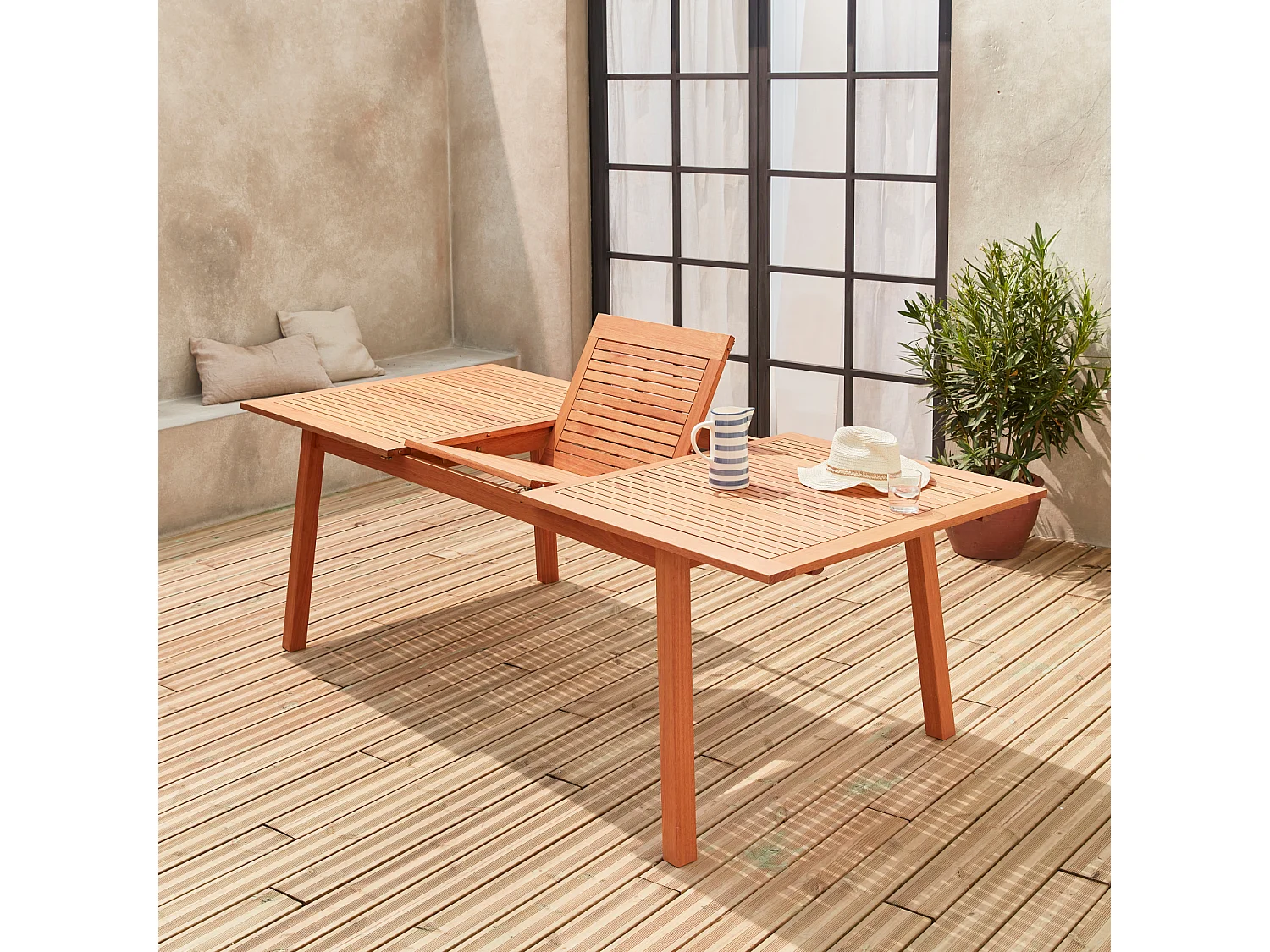 Tavolo da giardino rettangolare allungabile in legno, 8 a 10 posti,