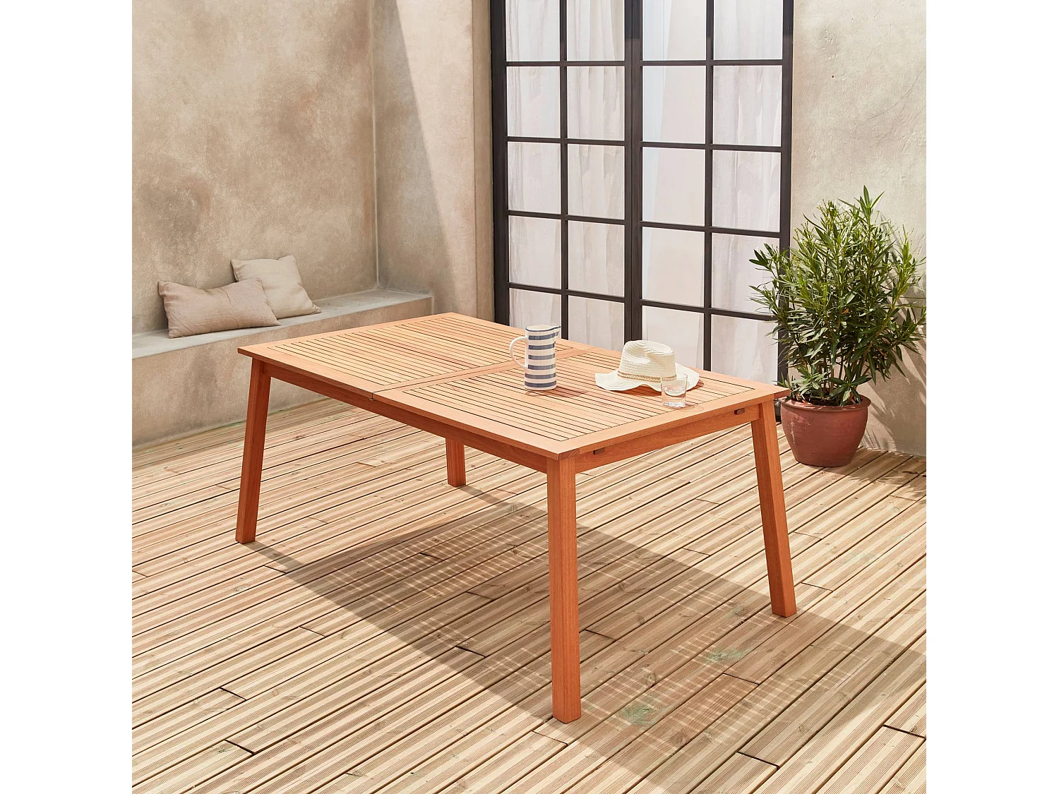 Tavolo da giardino rettangolare allungabile in legno, 8 a 10 posti,