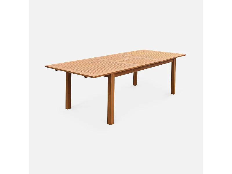 Table de jardin en bois 180-240cm - Almeria - Grande table rectangulaire avec rallonge eucalyptus. Intérieur / Extérieur