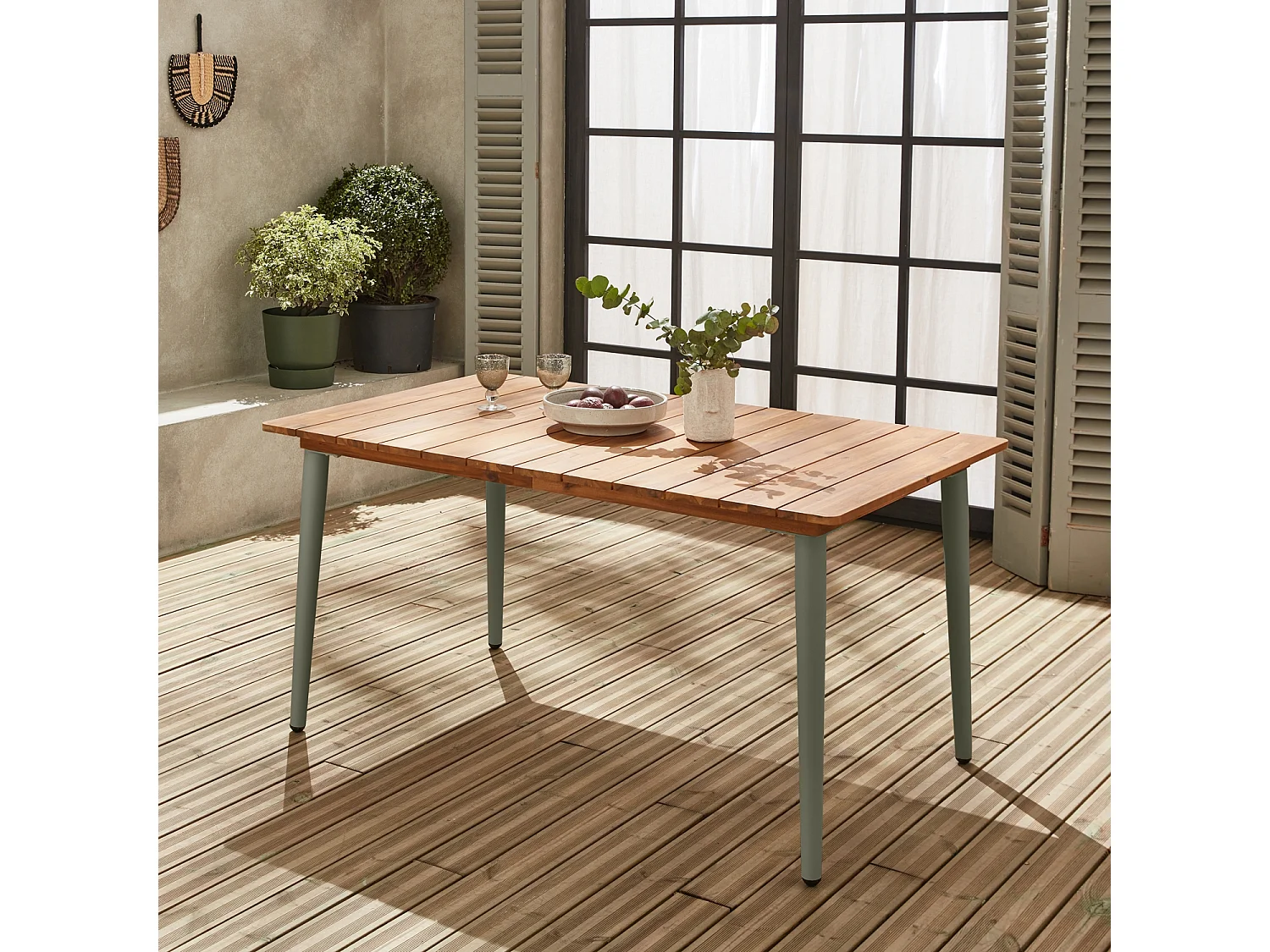 Tavolo da giardino in legno e metallo, 6 posti, 150cm, verde kaki