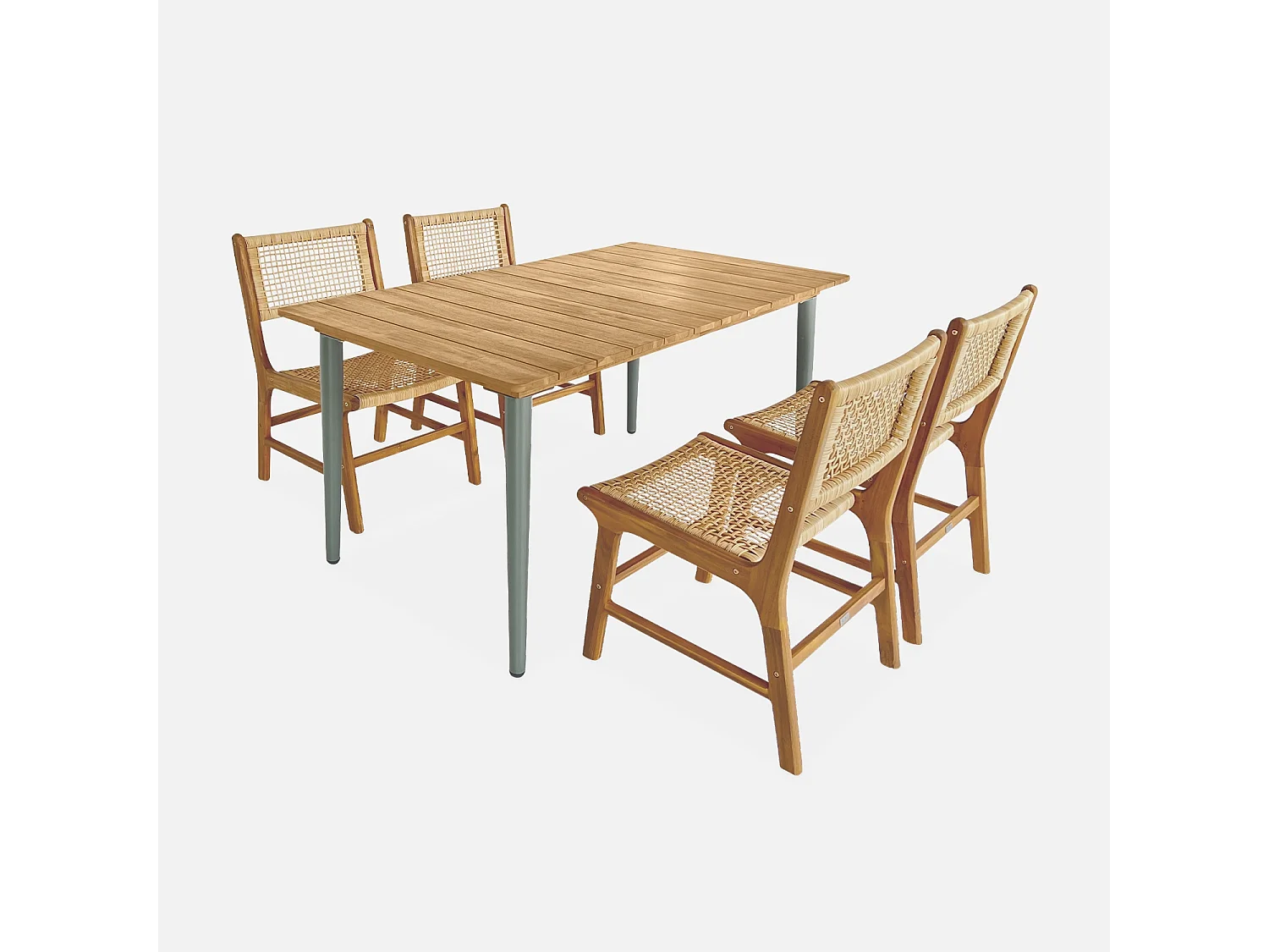 Mesa de jardín de madera y metal de 6 plazas verde kaki