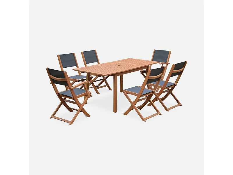 Mesa de jardín de madera extensible, 6 sillas madera