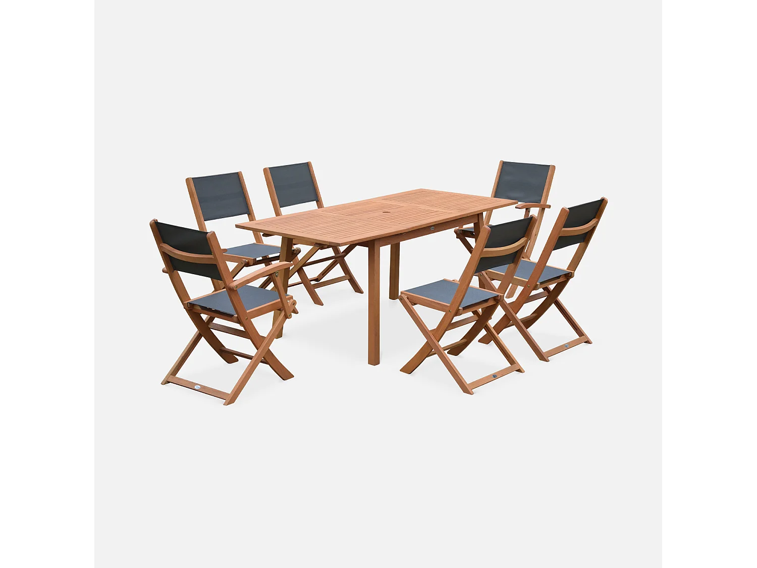 Set tavolo da giardino rettangolare allungabile in legno con 6 sedie,
