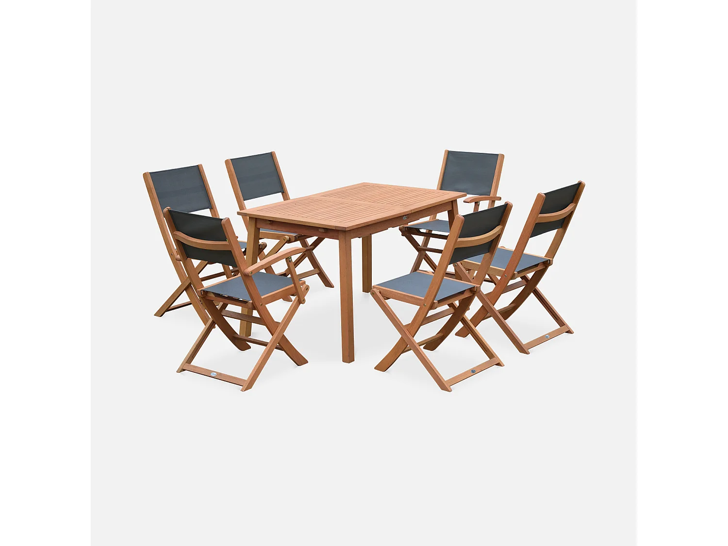 Set tavolo da giardino rettangolare allungabile in legno con 6 sedie,