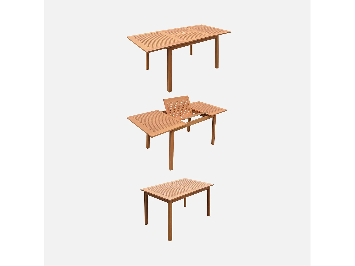 Set tavolo da giardino rettangolare allungabile in legno con 6 sedie,