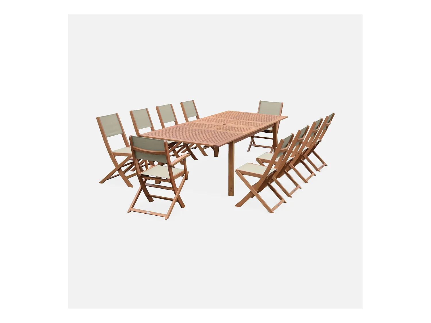 Mesa de jardín extensible de madera + 10 sillas madera