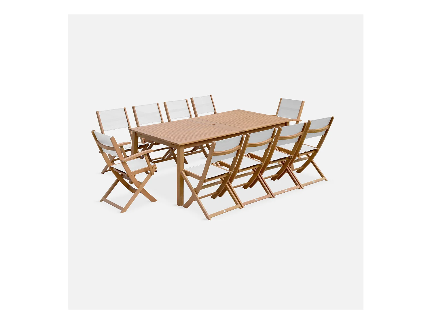 Mesa de jardín extensible de madera + 10 sillas madera