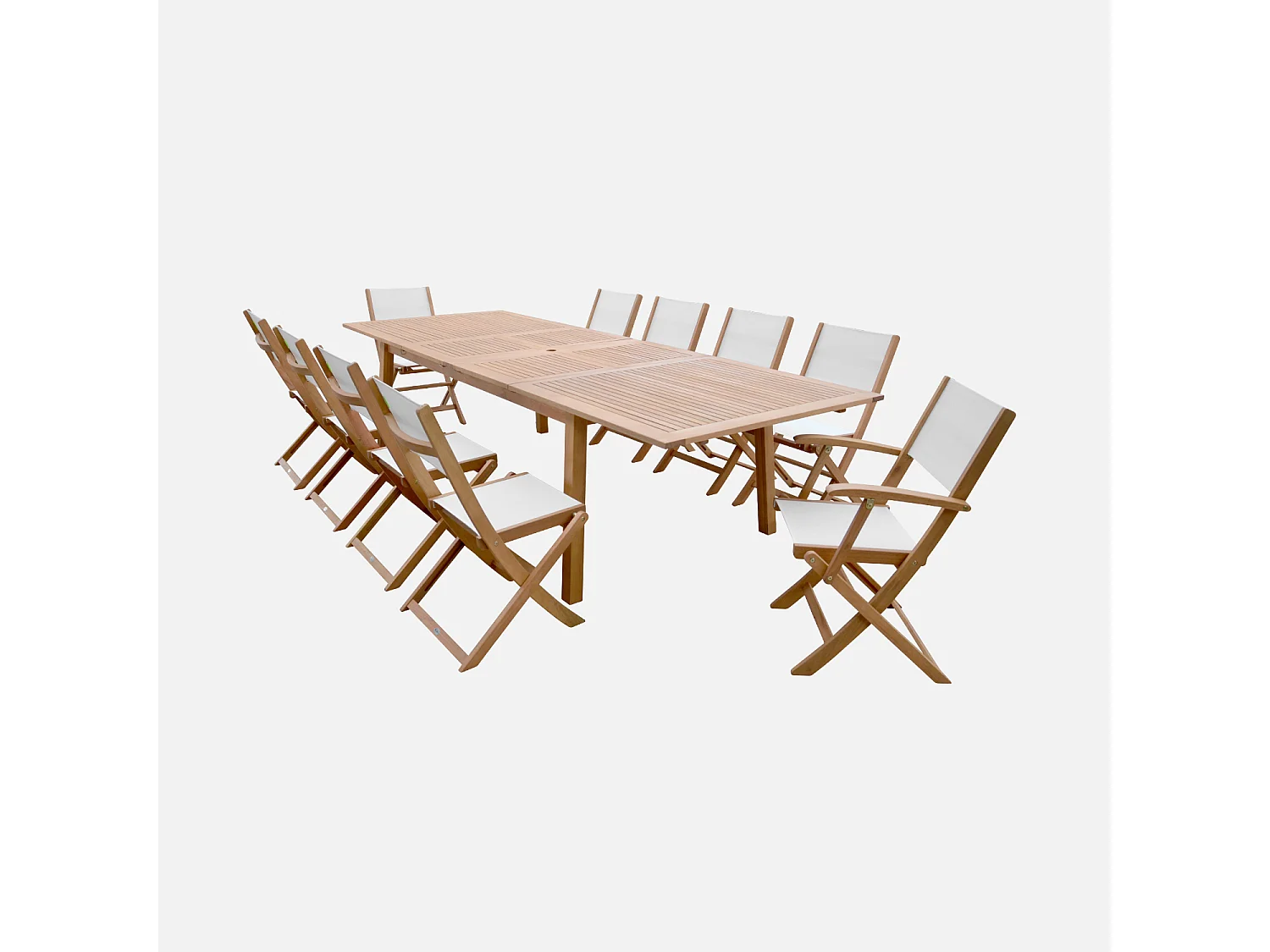 Set tavolo da giardino allungabile in legno con 10 sedie, marrone