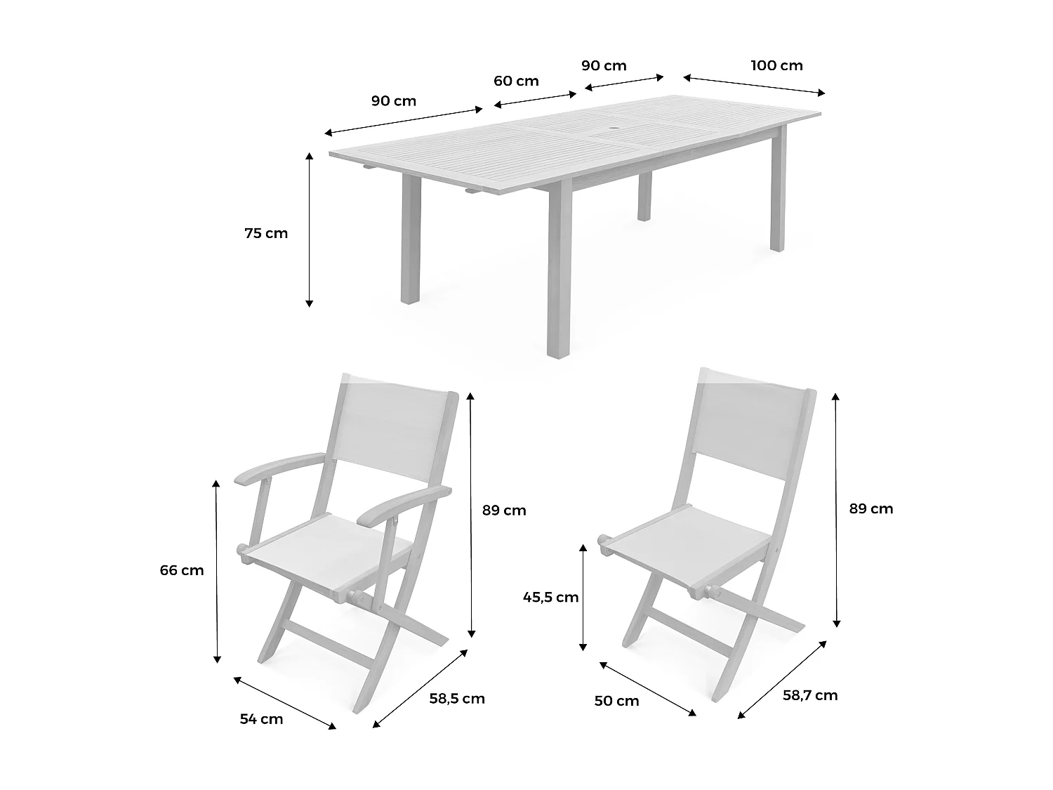 Table de jardin extensible bois d'eucalyptus + 8 assises. en bois d'Eucalyptus huilé et textilène gris anthracite