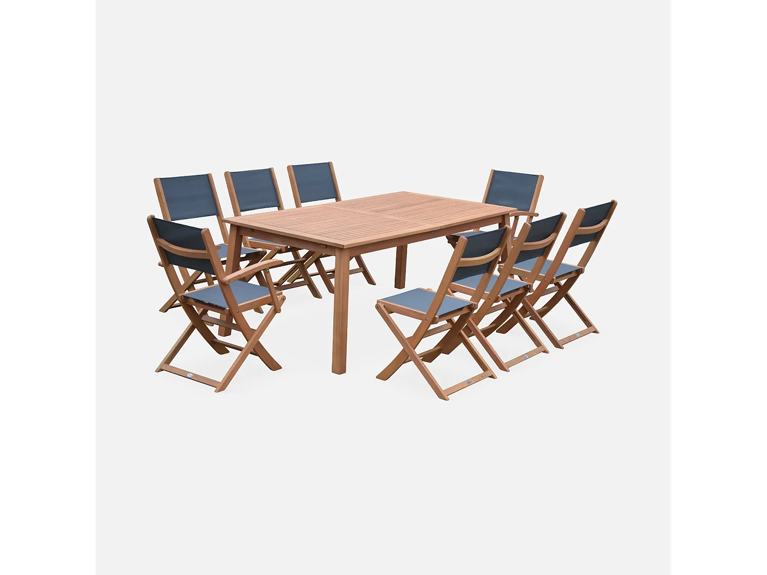 Set tavolo da giardino rettangolare allungabile in legno con 8 sedie,