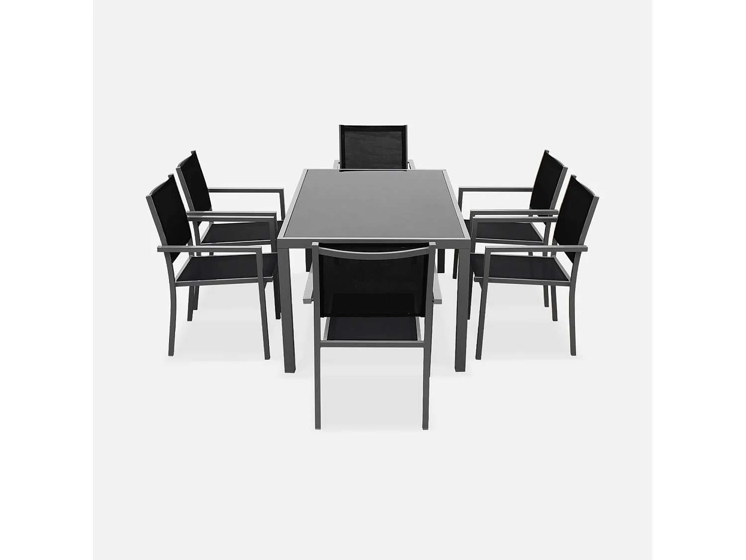 Mesa de jardín de aluminio con 6 sillas de textileno gris