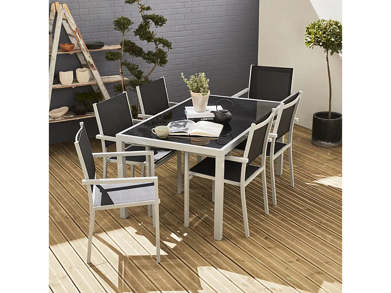 Mesa de jardín de aluminio con 6 sillas de textileno gris