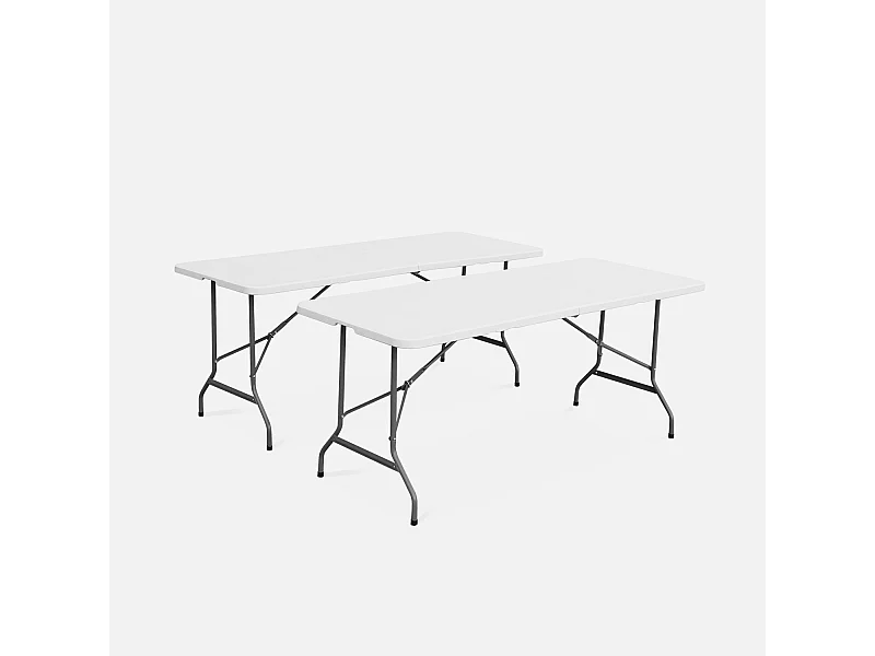 Lot de 2 tables de réception. pliables 180cm. table pliante avec poignée de transport. table de camping
