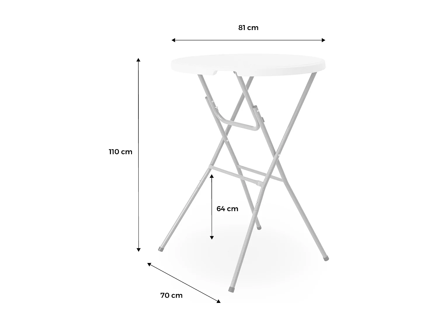 Lot de 2 tables hautes de réception – GALA – Mange debout. pliables. Ø80cm x 110cm +  2 housses en polyester. noires