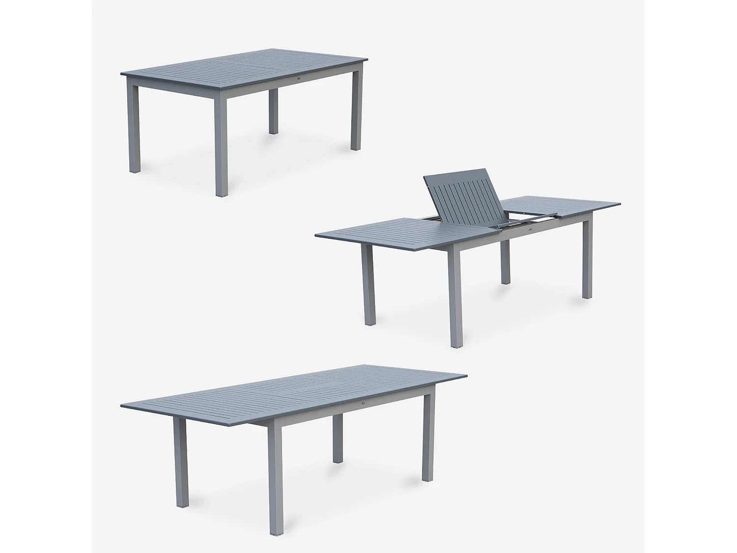 Set tavolo da giardino allungabile in alluminio, 8 posti, grigio