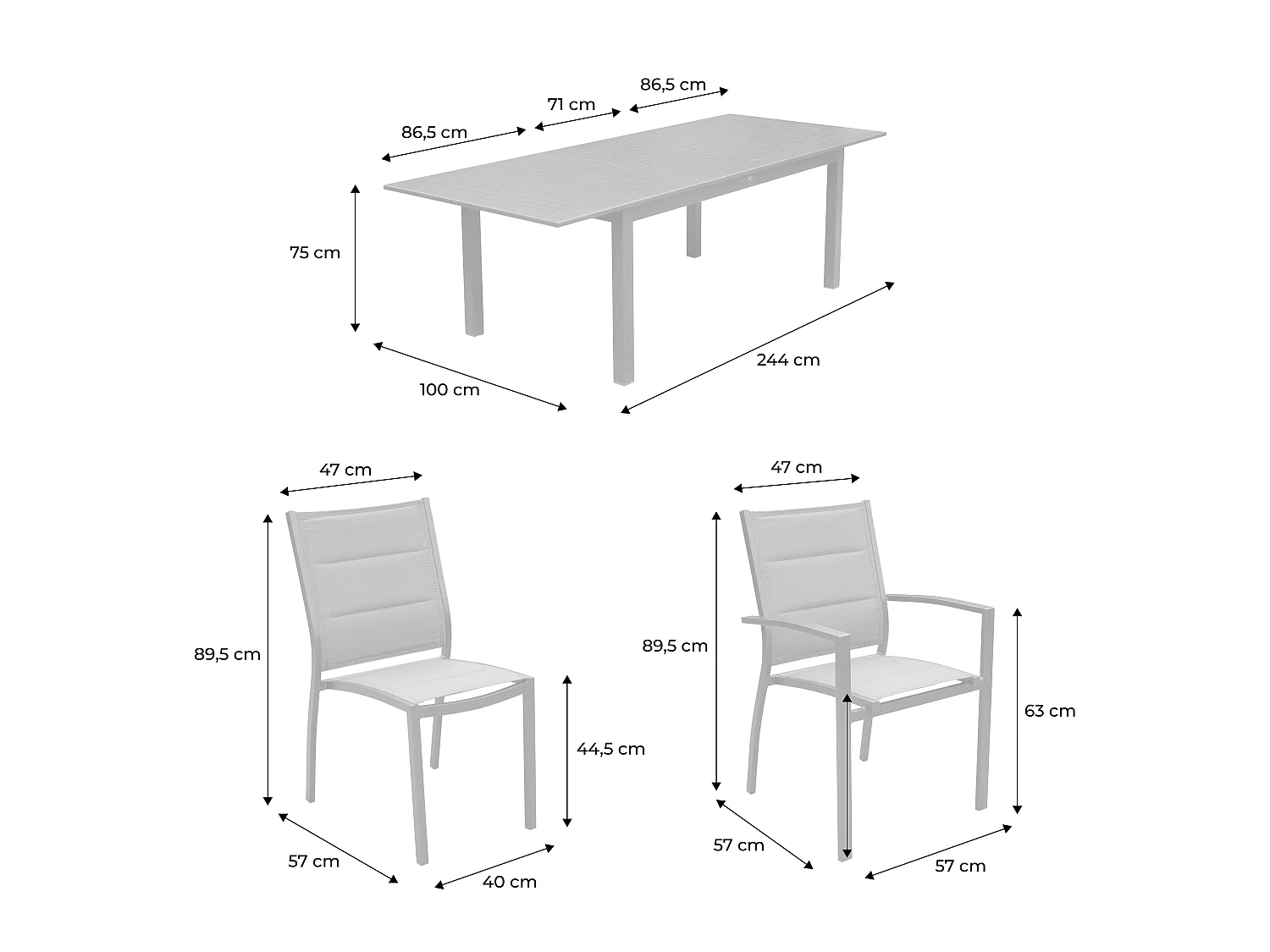 Set tavolo da giardino allungabile in alluminio, 8 posti, grigio