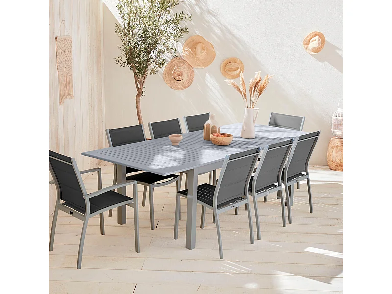 Set tavolo da giardino allungabile in alluminio, 8 posti, grigio
