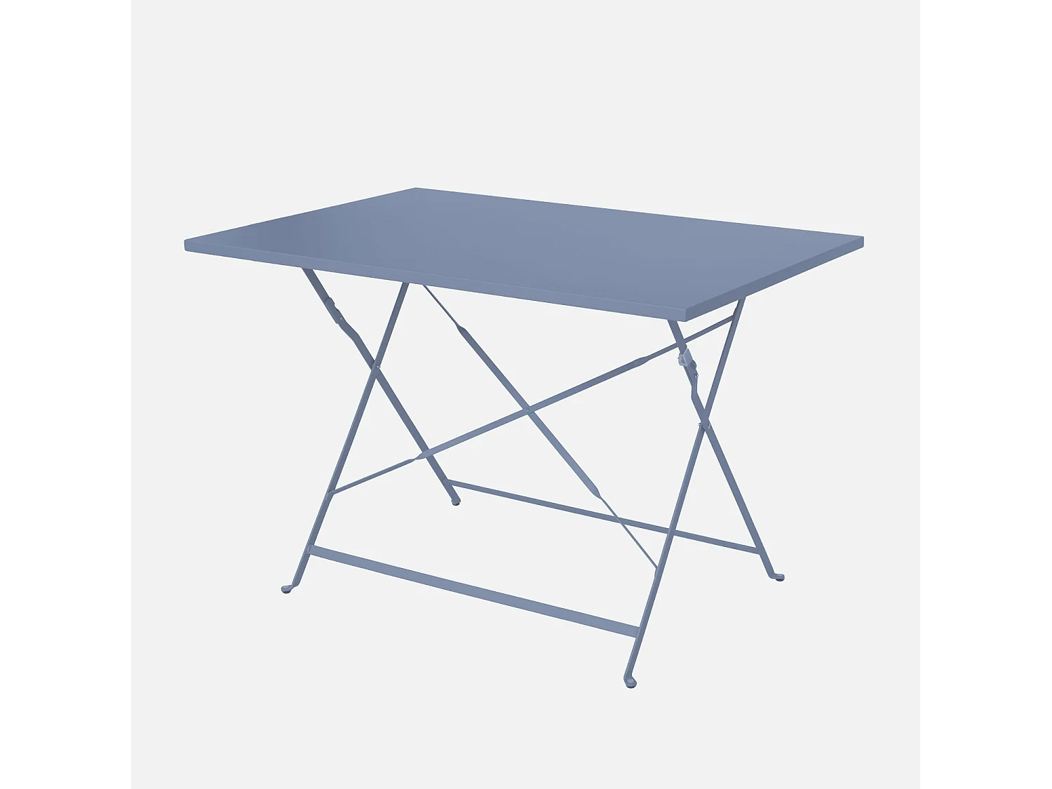 Mesa de jardín cuadrada plegable de metal, 4 sillas azul gris