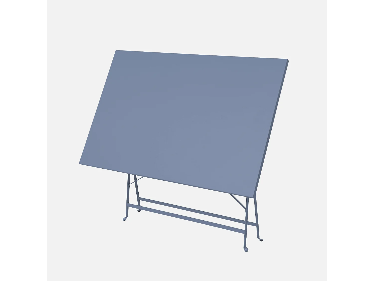 Mesa de jardín cuadrada plegable de metal, 4 sillas azul gris