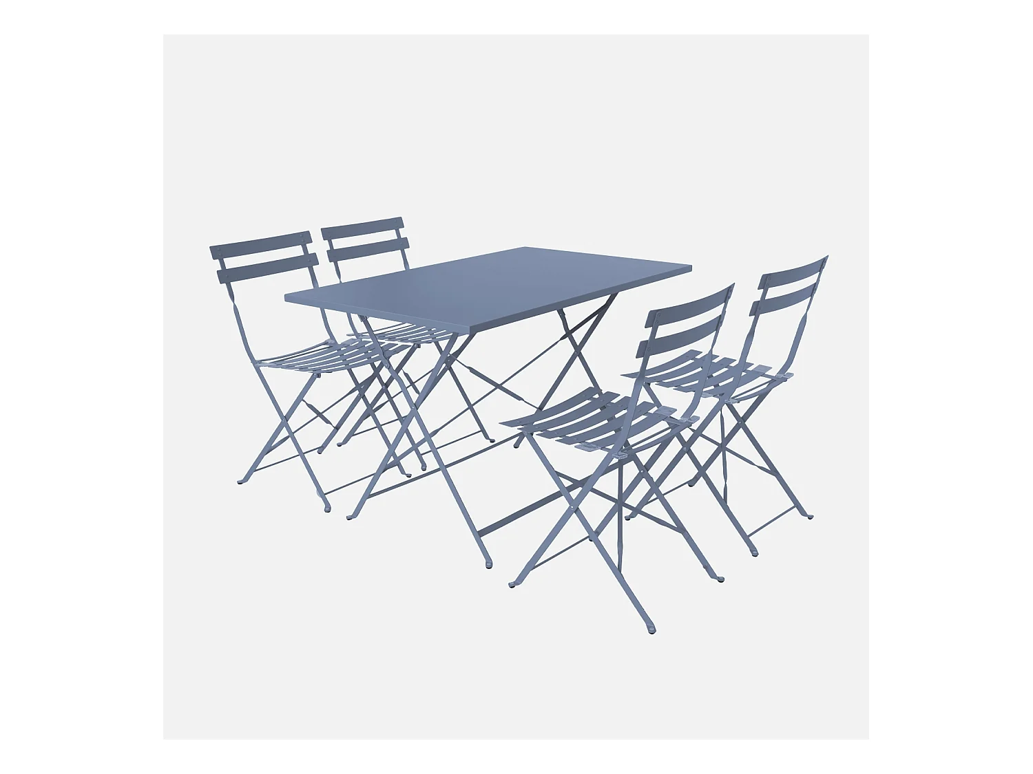 Table de jardin bistrot pliante métal + 4 assises 110 x 70cm. avec quatre chaises pliantes. acier thermolaqué