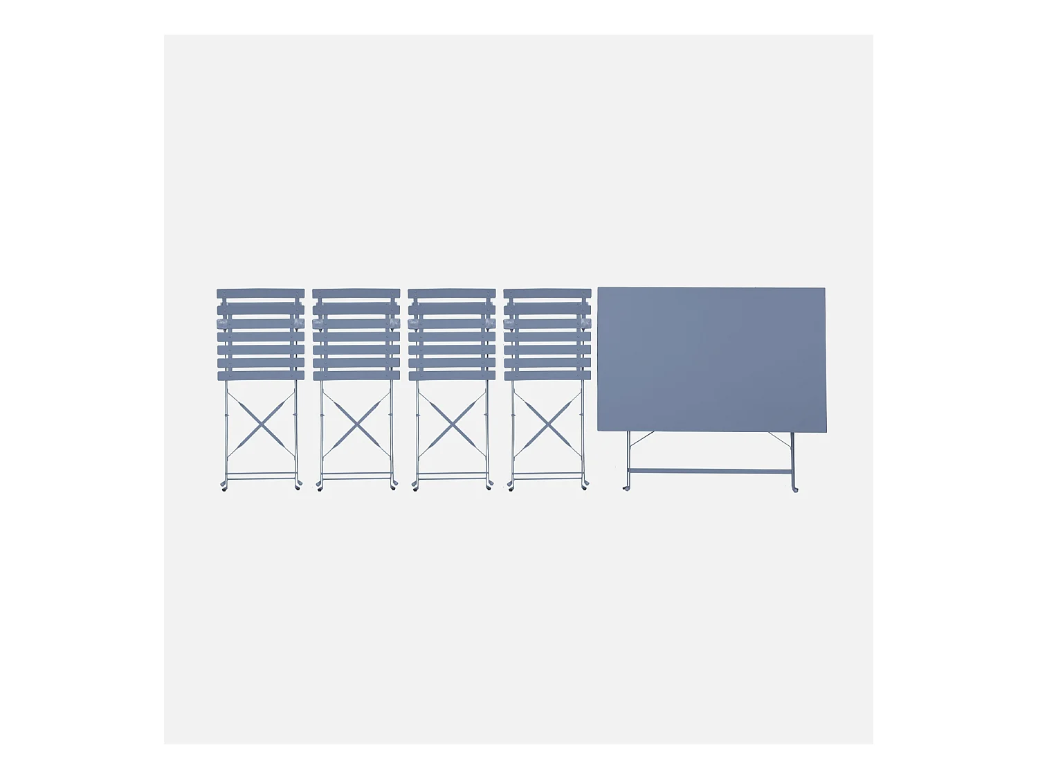 Table de jardin bistrot pliante métal + 4 assises 110 x 70cm. avec quatre chaises pliantes. acier thermolaqué