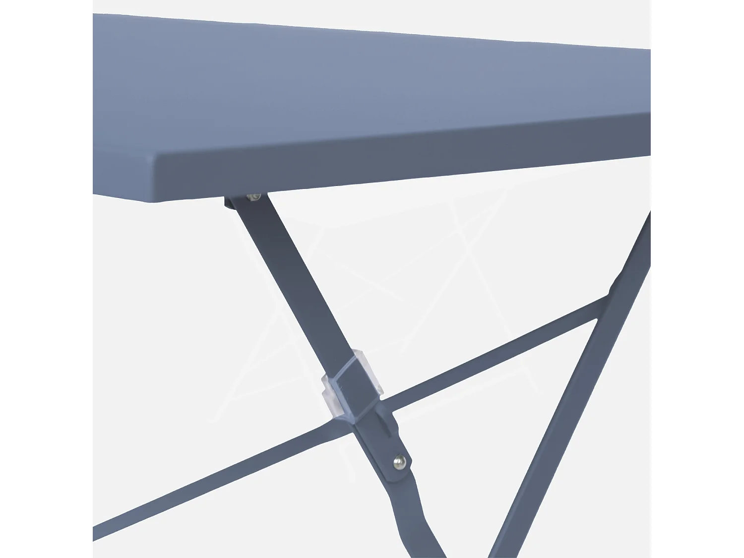 Mesa de jardín cuadrada plegable de metal, 4 sillas azul gris