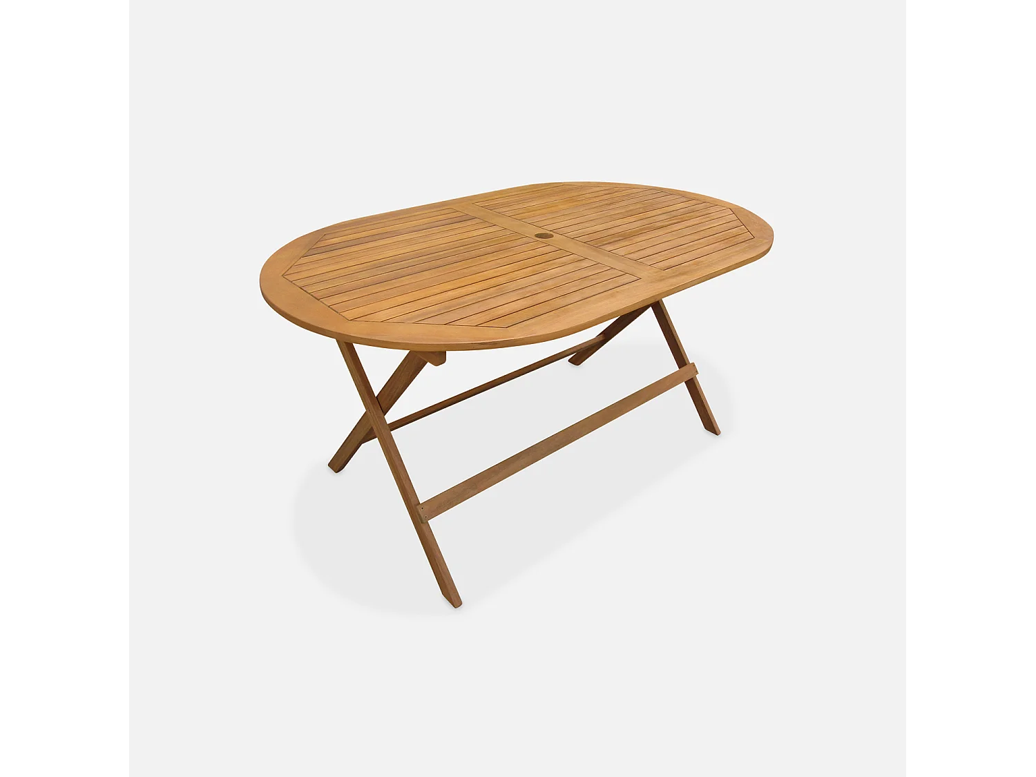 Table de jardin pliante bois d'acacia + 6 assises 150cm en bois d'acacia déjà huilé. forme ovale avec 6 chaises pliables