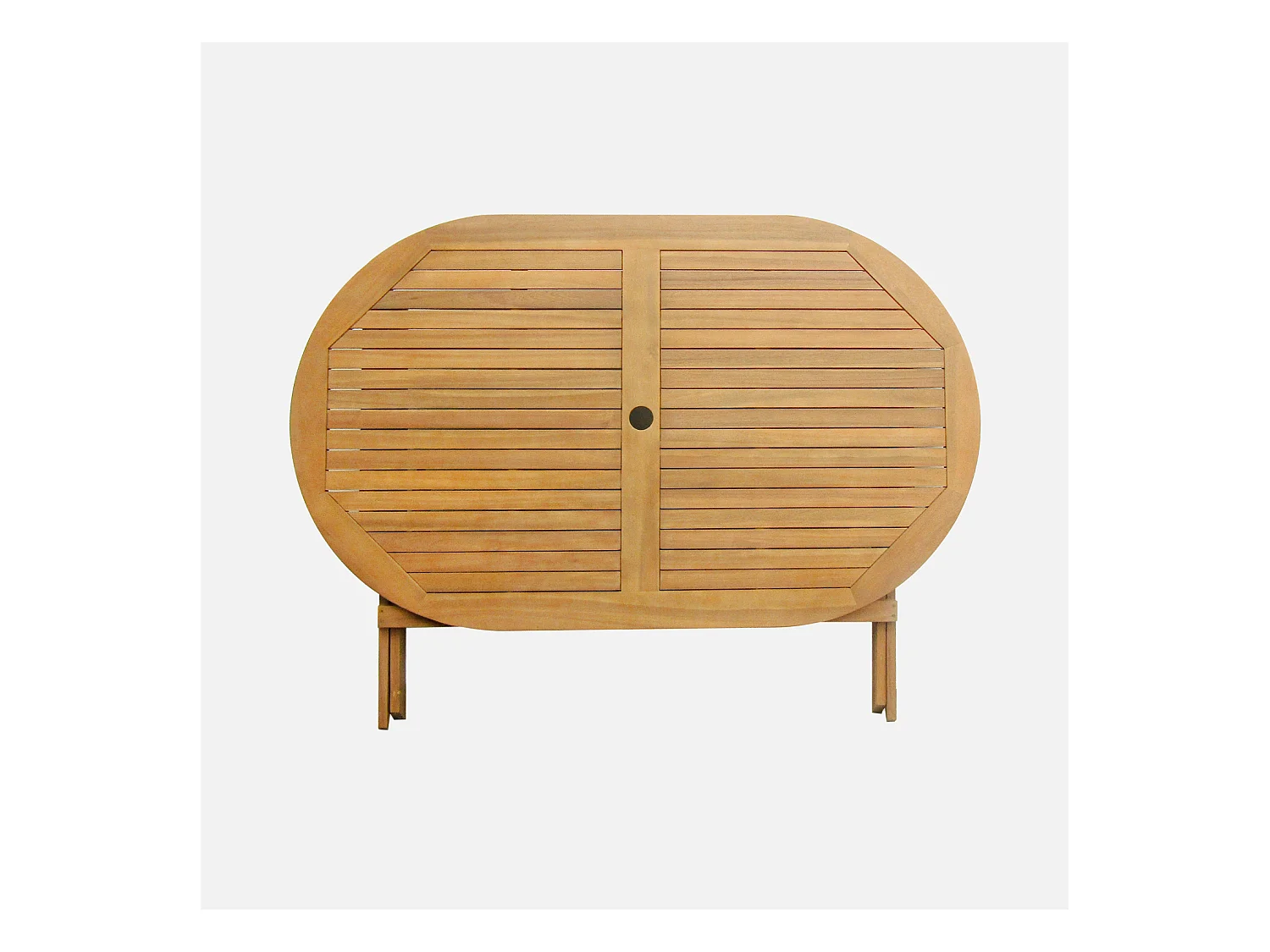 Table de jardin pliante bois d'acacia + 6 assises 150cm en bois d'acacia déjà huilé. forme ovale avec 6 chaises pliables