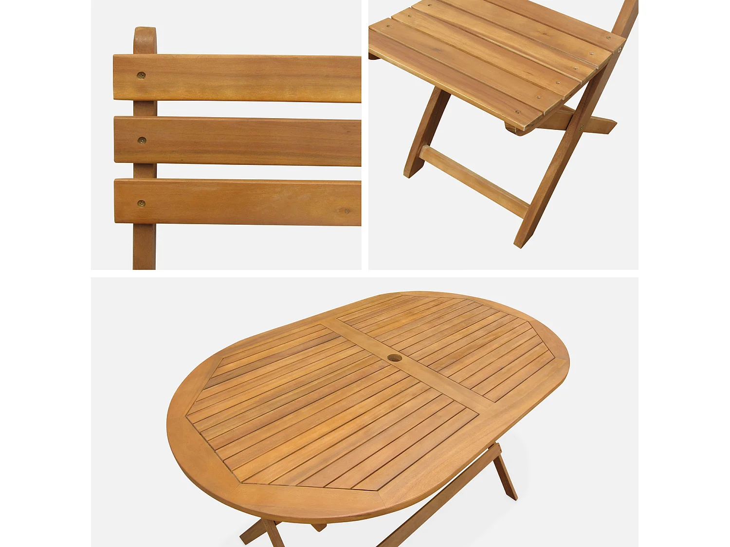 Mesa de jardín plegable de madera ovalada con 6 sillas madera