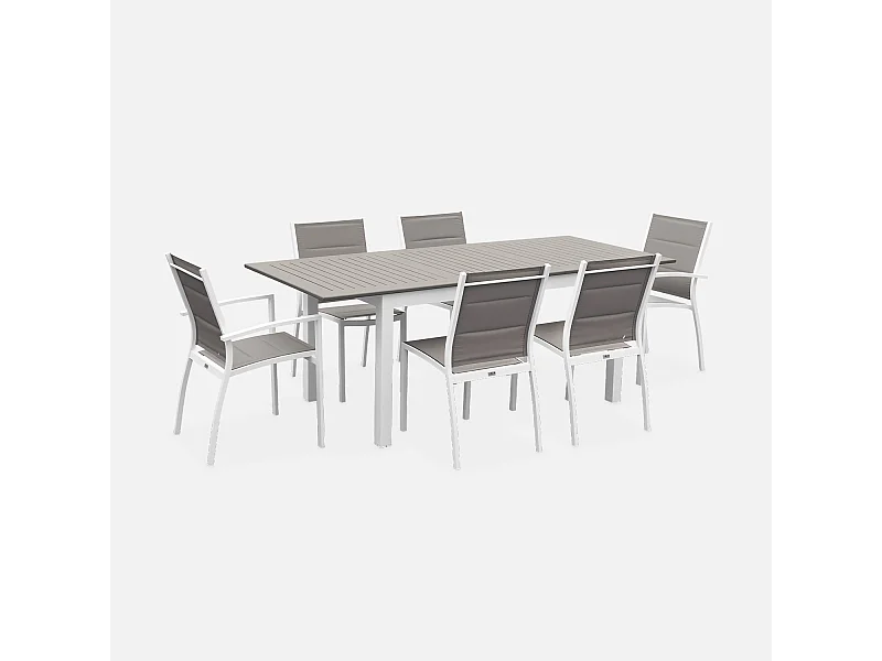 Set tavolo da giardino allungabile in alluminio, 6 posti, bianco