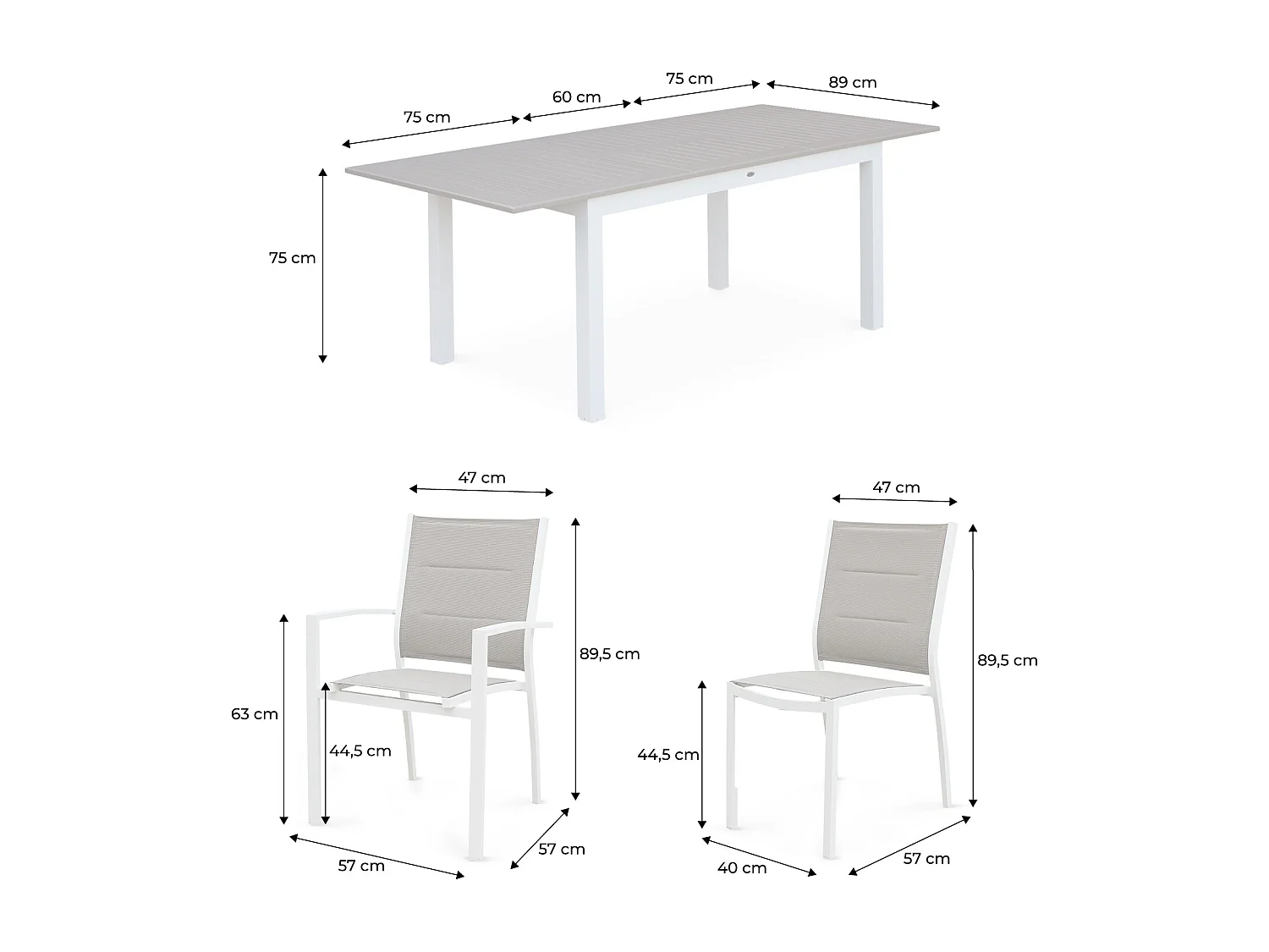 Set tavolo da giardino allungabile in alluminio, 6 posti, bianco