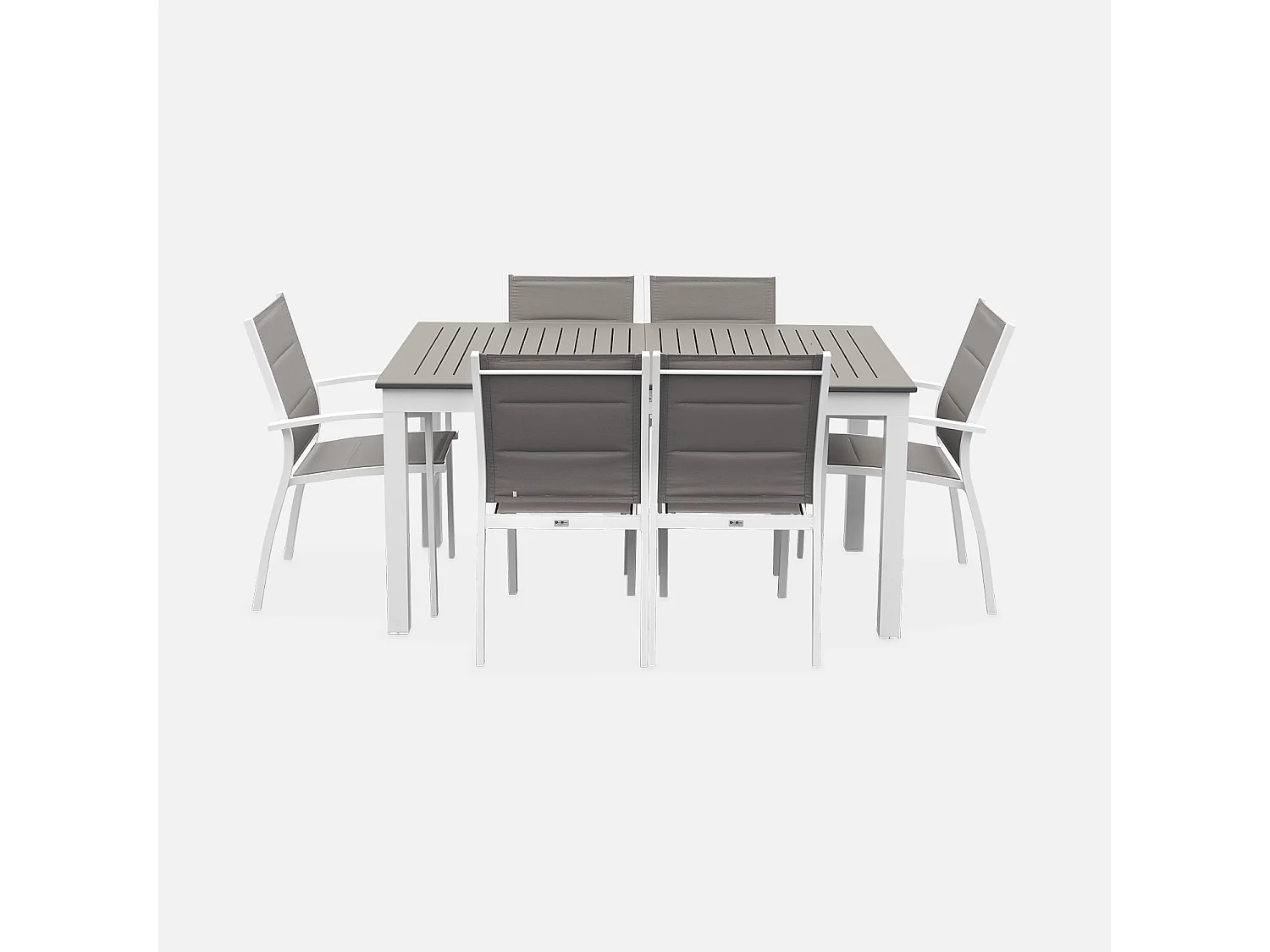 Mesa de jardín extensible de aluminio con 6 sillas, Blanco