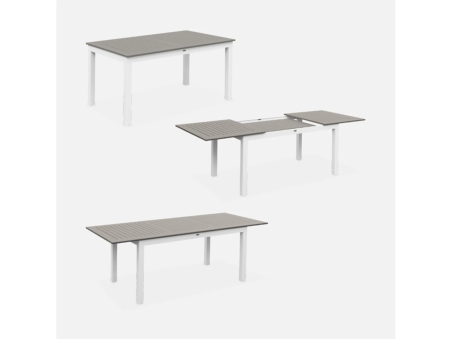 Mesa de jardín extensible de aluminio con 6 sillas, Blanco