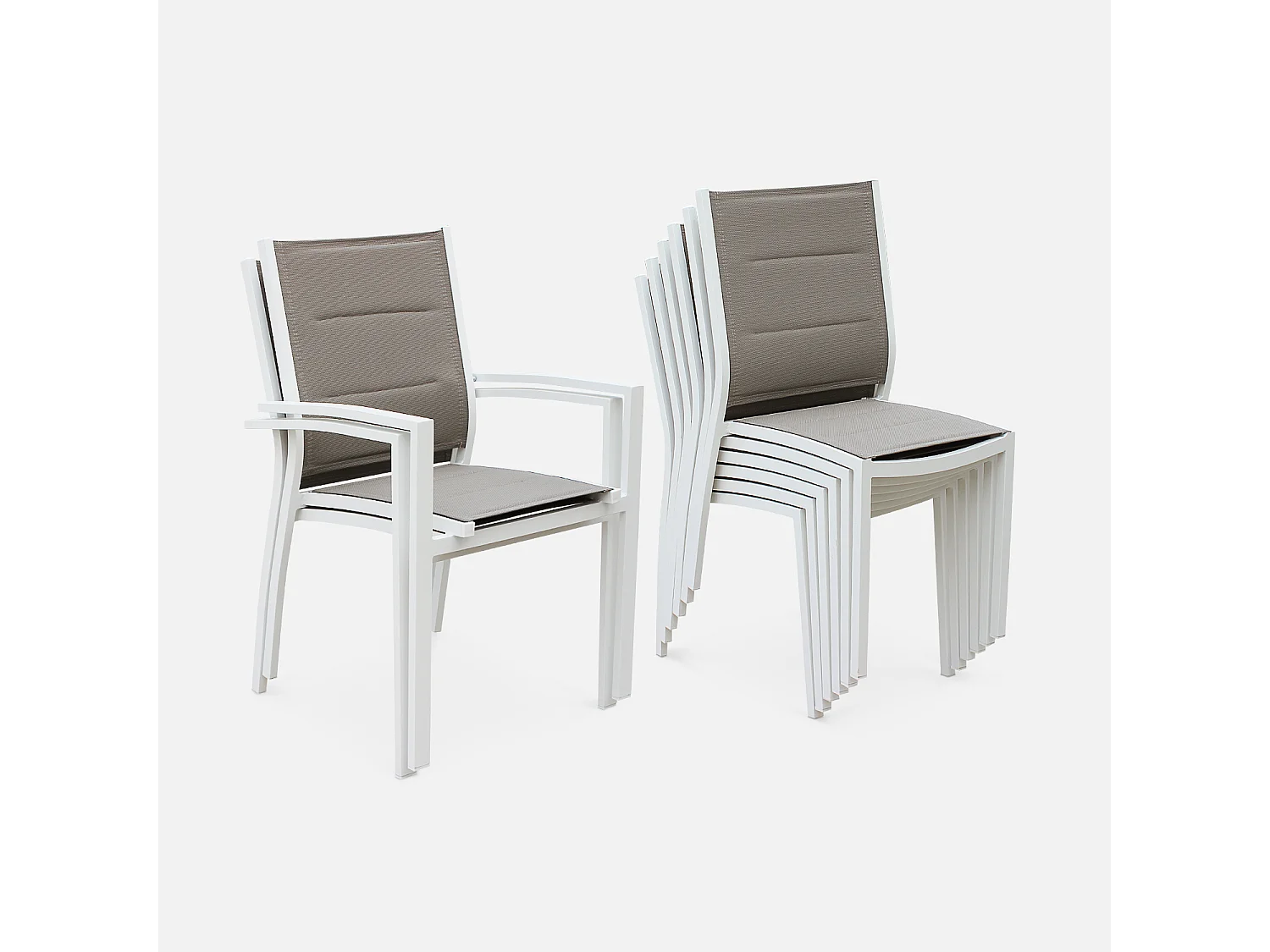 Mesa de jardín extensible de aluminio con 6 sillas, Blanco
