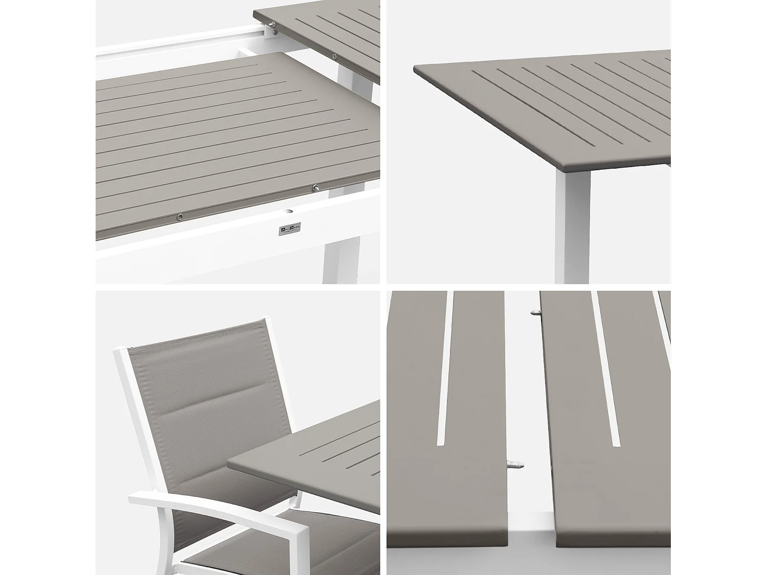 Mesa de jardín extensible de aluminio con 6 sillas, Blanco