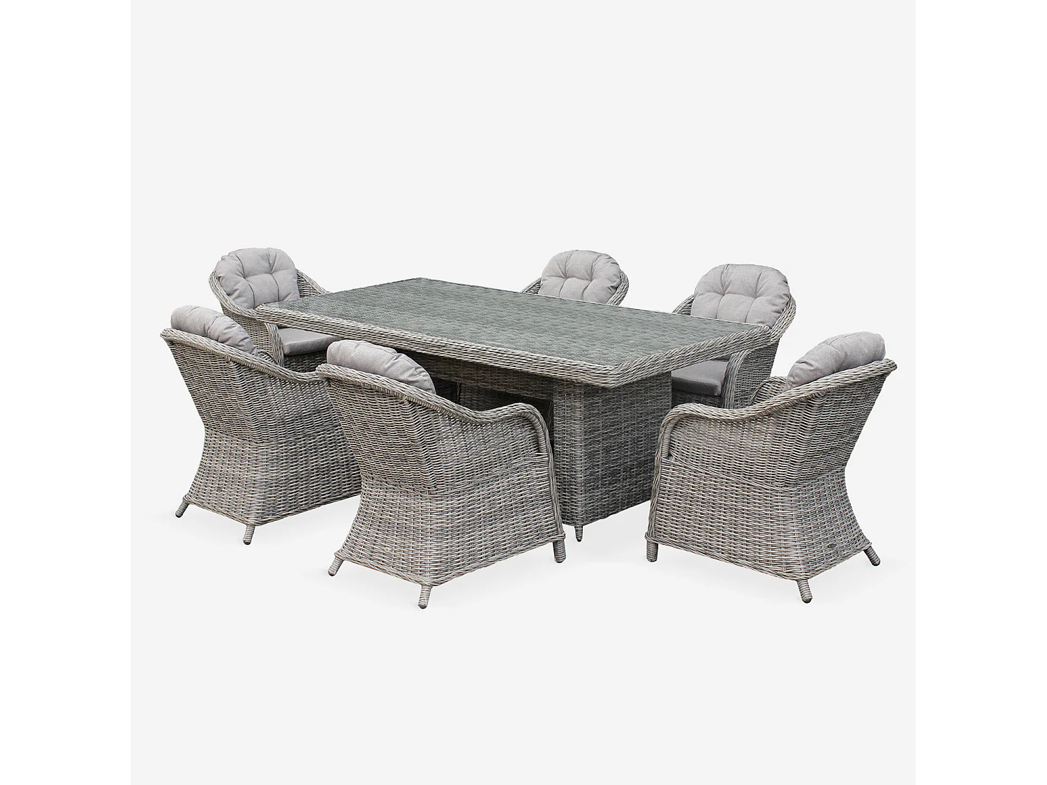 Set tavolo da giardino in resina arrotondata 6 posti, grigio