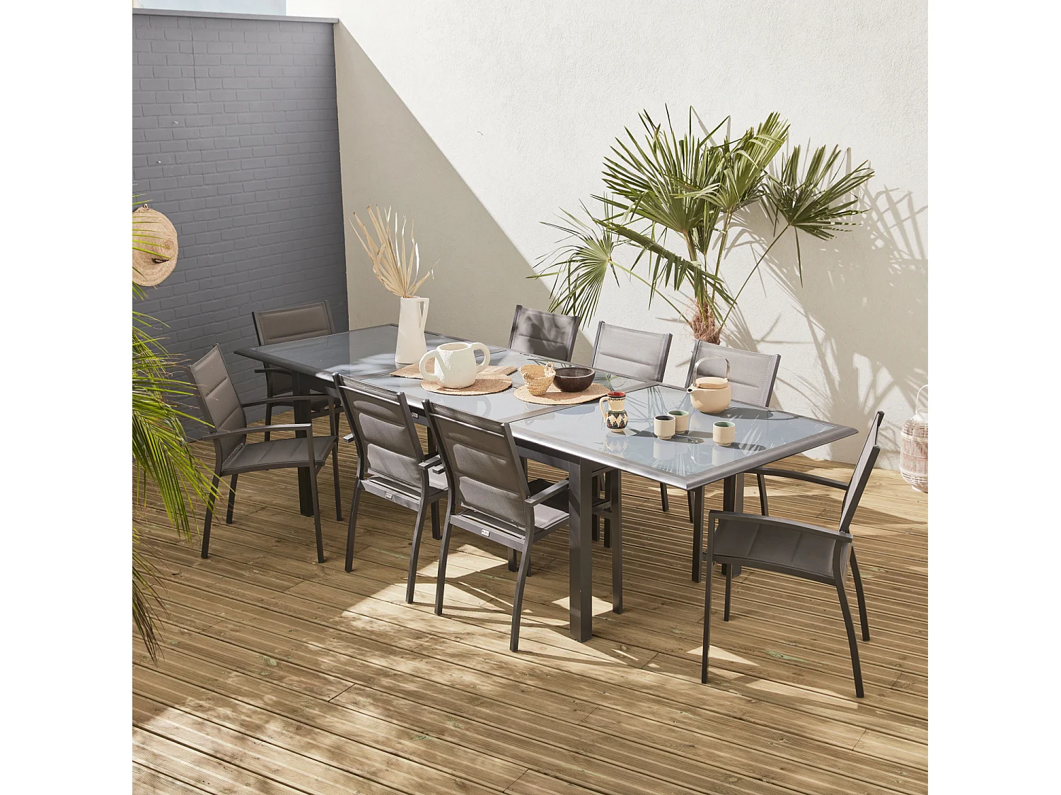 Mesa de jardín extensible de aluminio con 8 sillas antracita