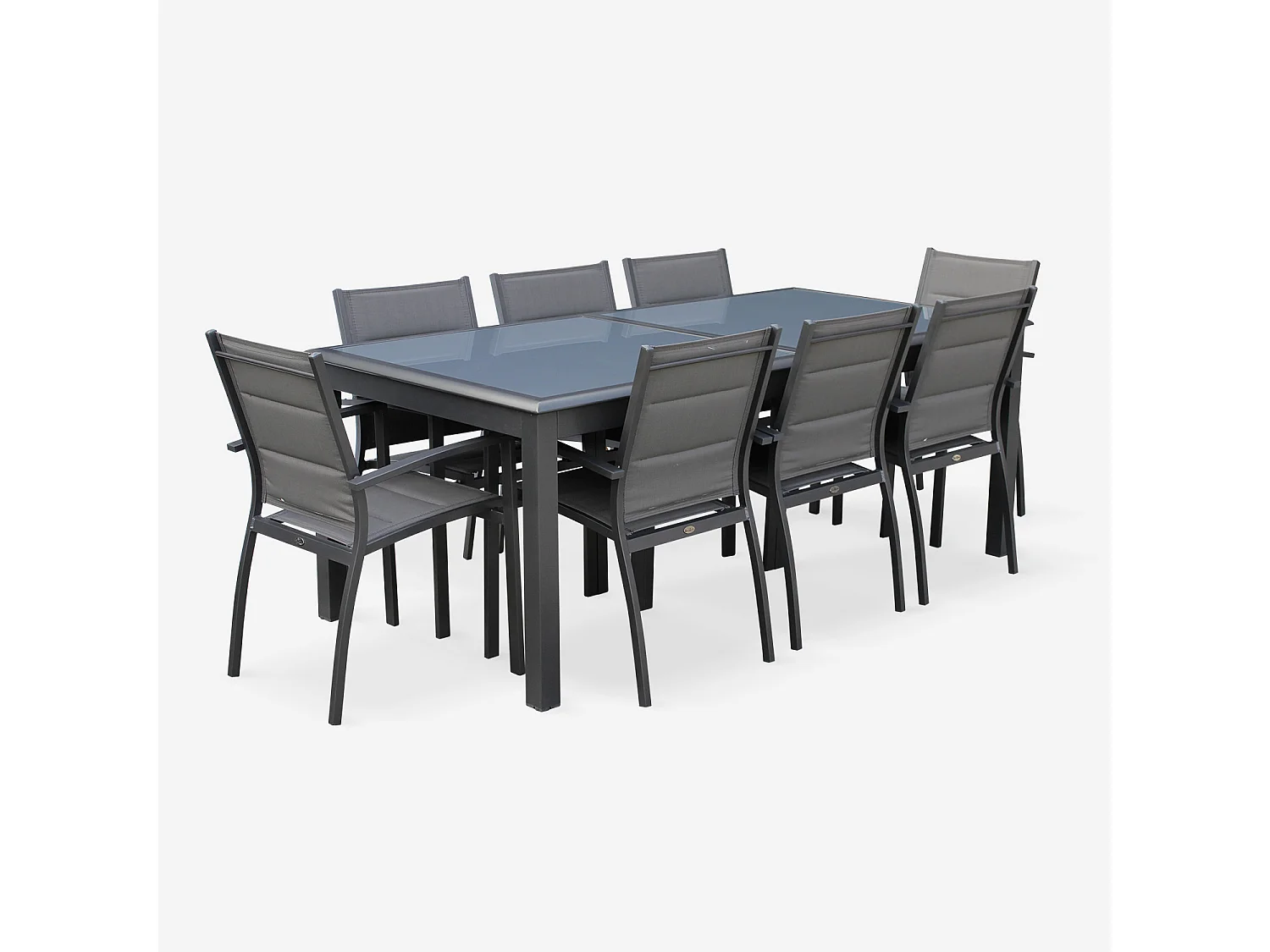 Set tavolo da giardino allungabile in alluminio, 8 sedie, antracite