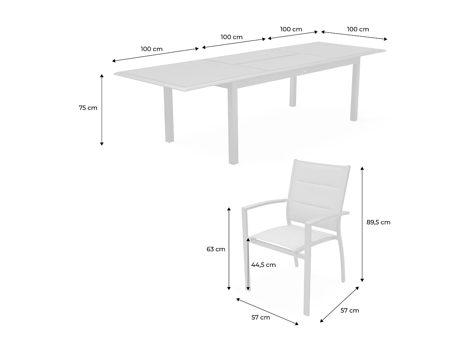 Set tavolo da giardino allungabile in alluminio, 8 sedie, antracite