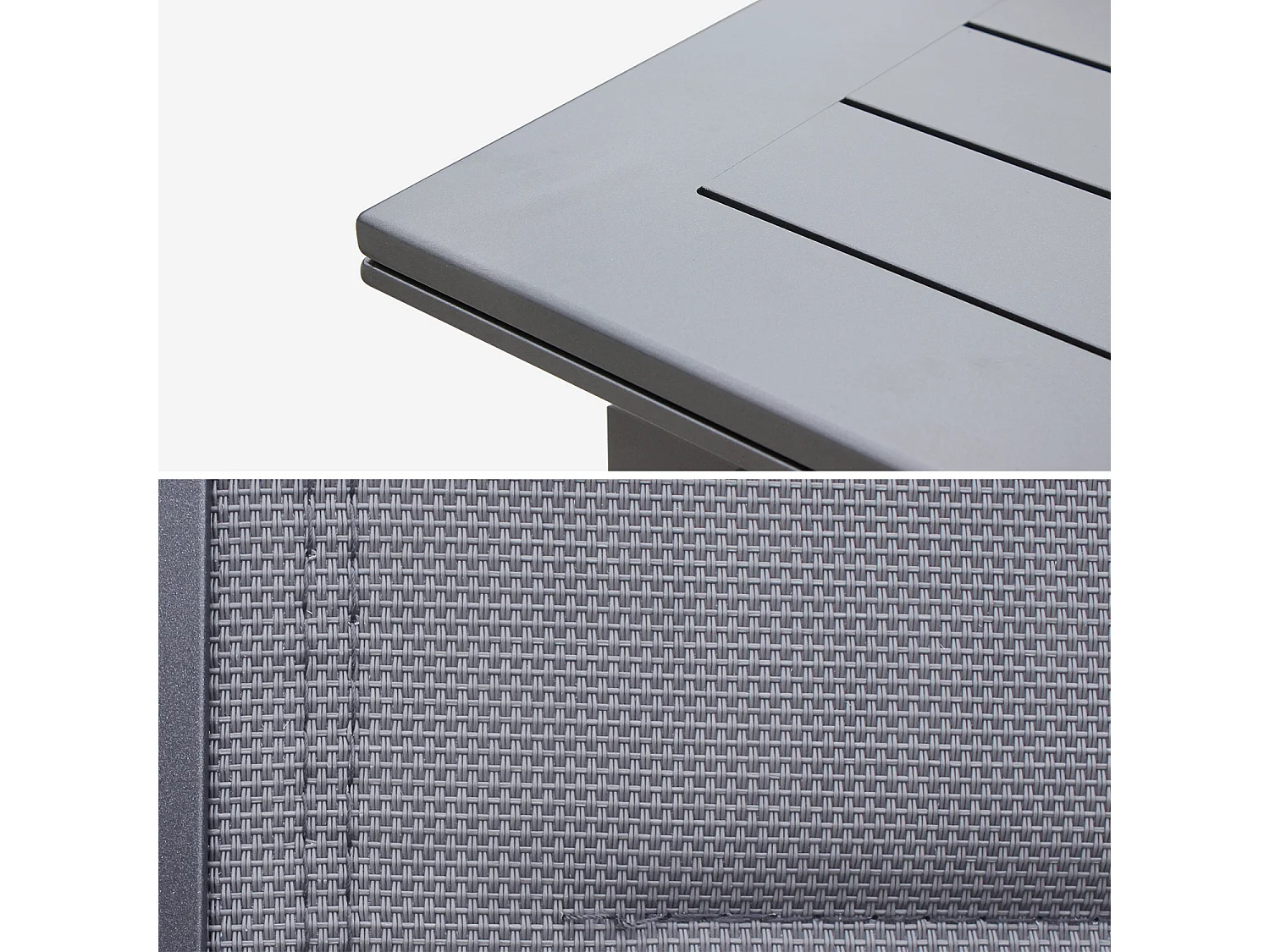Table de jardin extensible aluminium + 10 assises - Odenton Anthracite - Grande table en aluminium 235/335cm avec rallonge et 10 assises en textilène