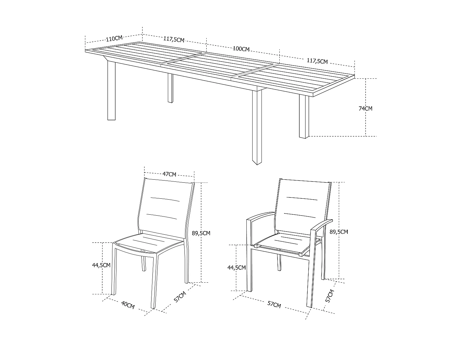 Table de jardin extensible aluminium + 10 assises - Odenton Anthracite - Grande table en aluminium 235/335cm avec rallonge et 10 assises en textilène