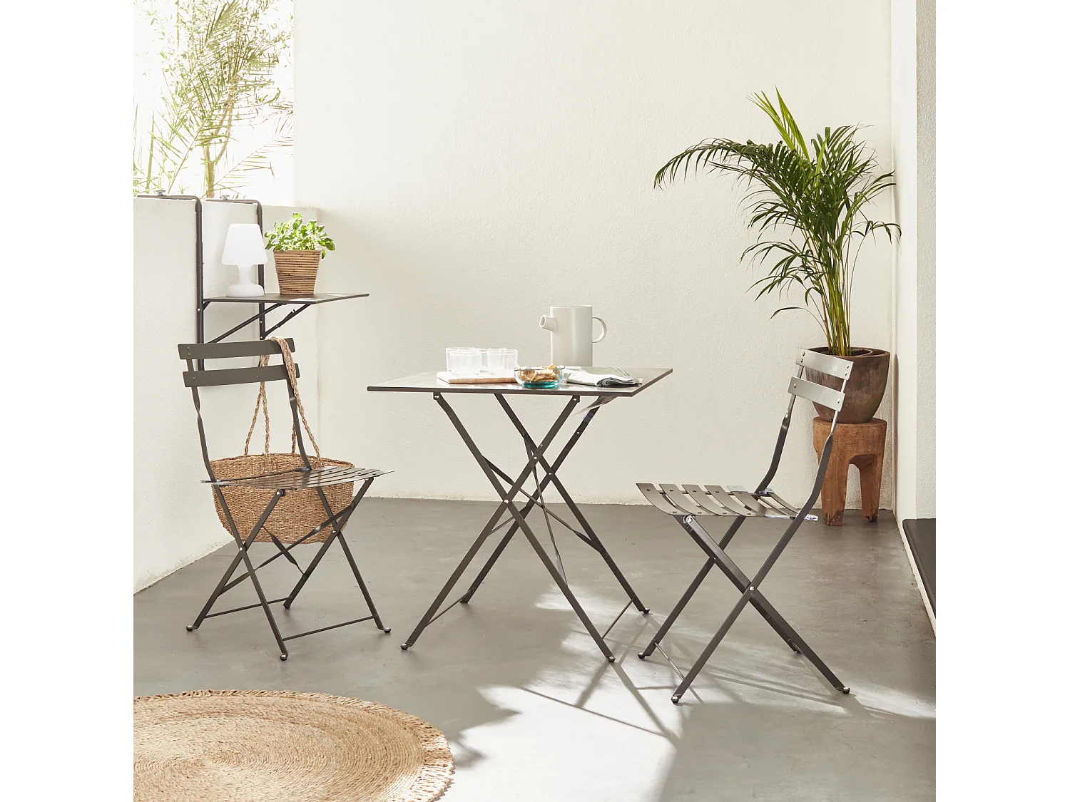 Set mesa de jardín bistró plegable de acero con 2 sillas, 70cm