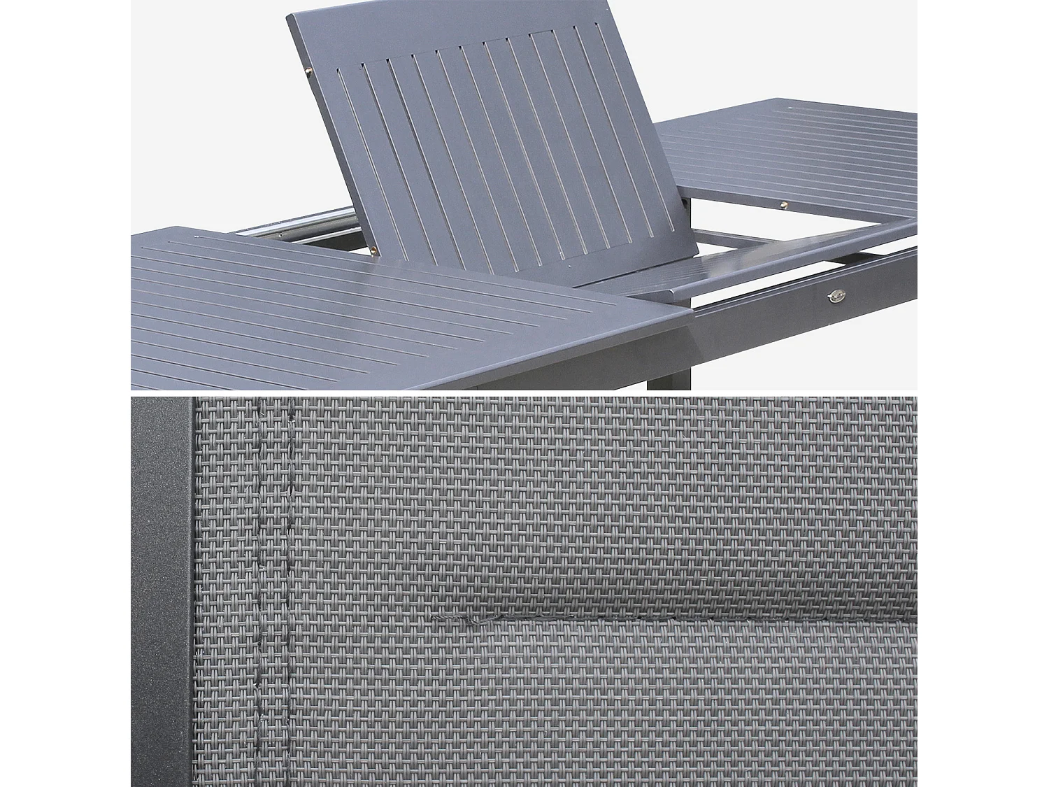 Table de jardin extensible aluminium + 8 assises - Chicago Anthracite/Gris taupe - Table en aluminium 175/245cm avec rallonge et 8 assises en textilène