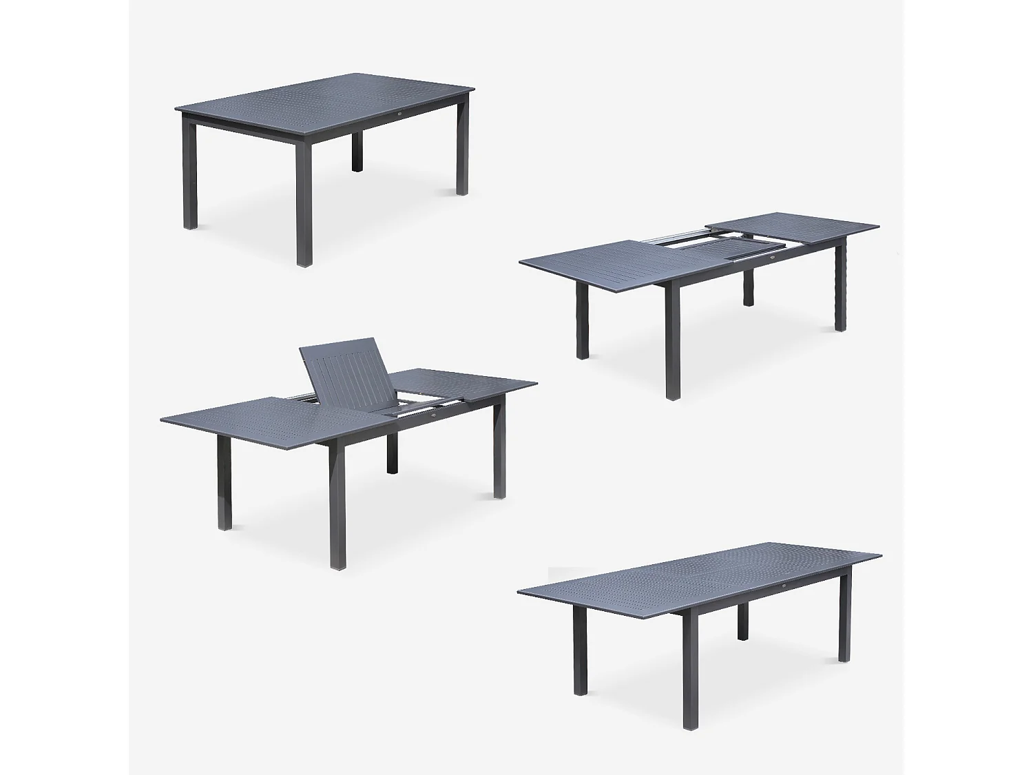 Table de jardin extensible aluminium + 8 assises - Chicago Anthracite/Gris taupe - Table en aluminium 175/245cm avec rallonge et 8 assises en textilène