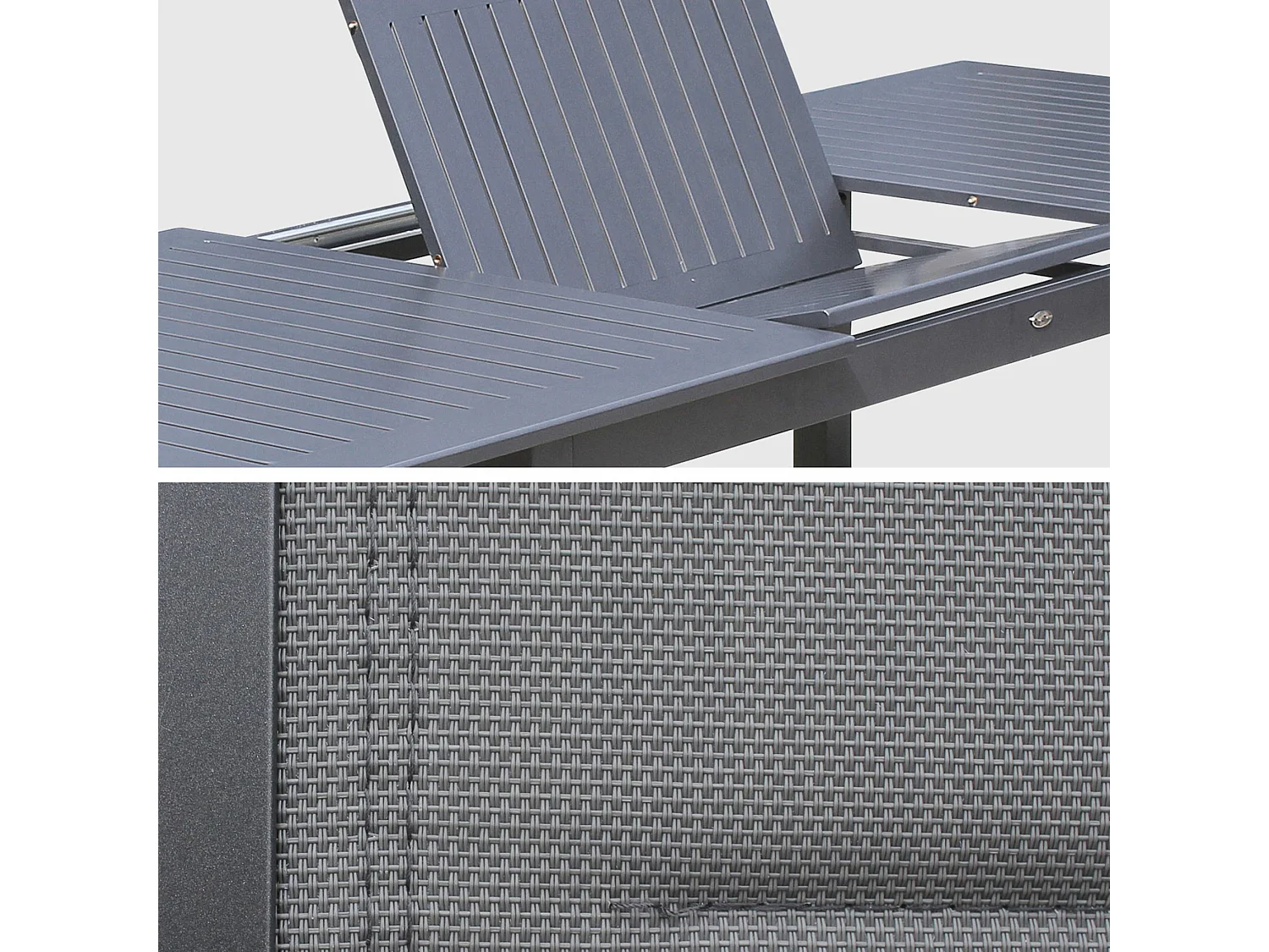 Table de jardin extensible aluminium + 8 assises - Chicago Anthracite/Gris taupe - Table en aluminium 175/245cm avec rallonge et 8 assises en textilène