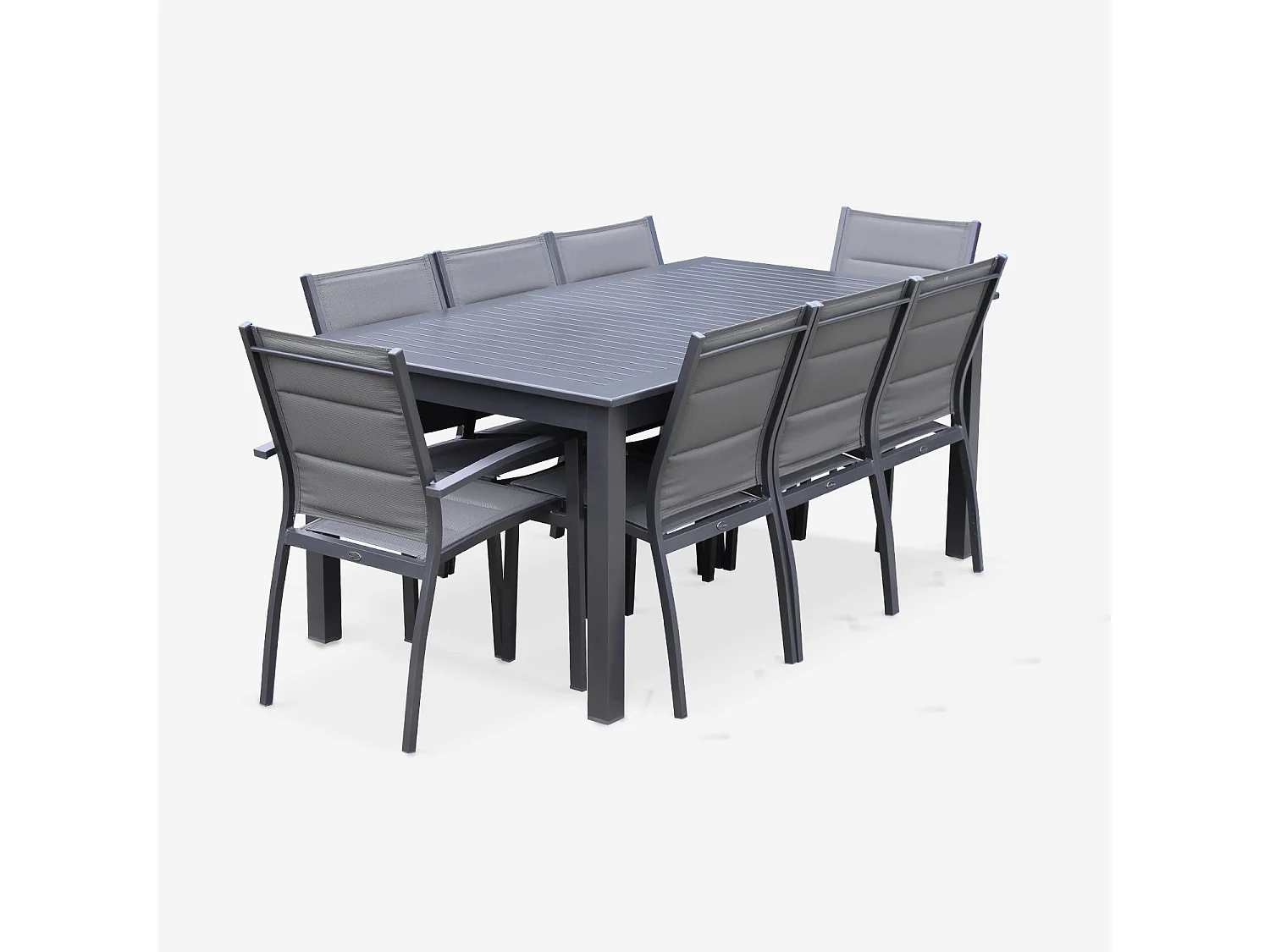 Table de jardin extensible aluminium + 8 assises - Chicago Anthracite/Gris taupe - Table en aluminium 175/245cm avec rallonge et 8 assises en textilène