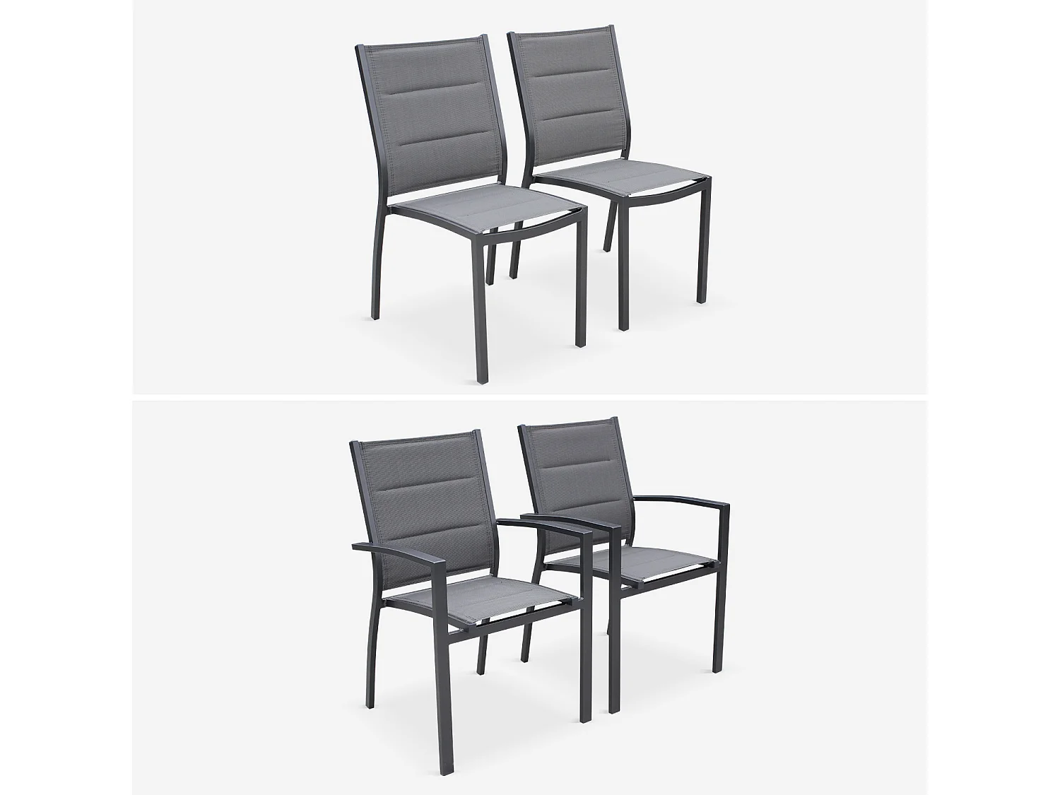 Table de jardin extensible aluminium + 8 assises - Chicago Anthracite/Gris taupe - Table en aluminium 175/245cm avec rallonge et 8 assises en textilène